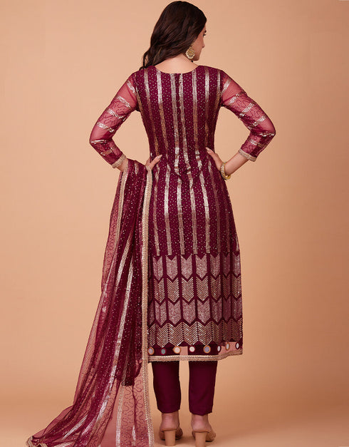 Wine Butterfly Net Pant Suit Back View