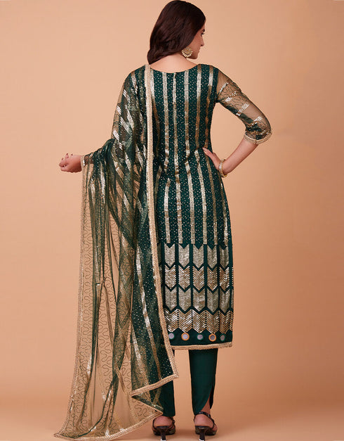 Bottle Green Butterfly Net Pant Suit Salwar Kameez