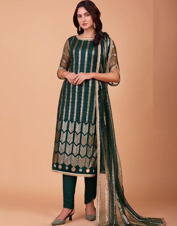 Bottle Green Butterfly Net Pant Suit