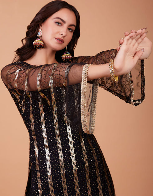 Black Butterfly Net Pant Suit Closure View