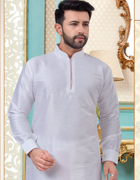 White Kurta Dhupion Silk Dhoti Closure View