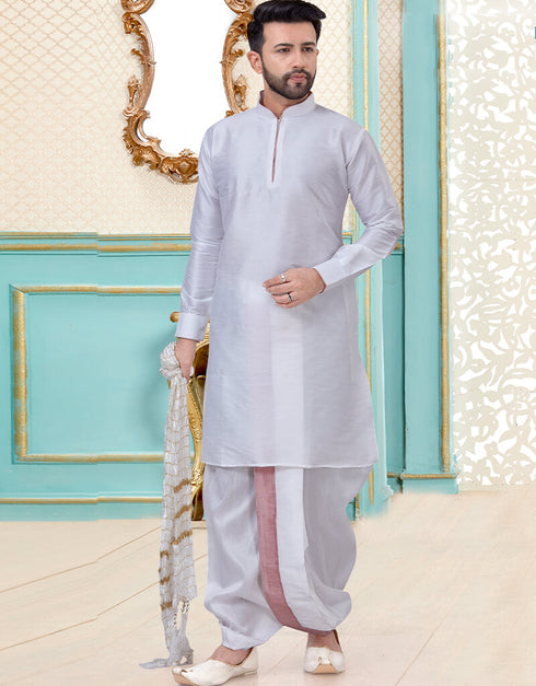 White Kurta Dhupion Silk Dhoti