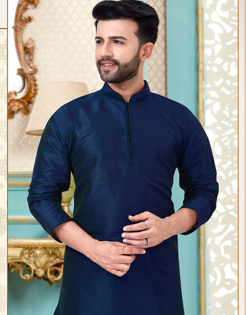 Navy Blue Kurta Dhupion Silk Dhoti Closure View