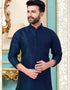 Navy Blue Kurta Dhupion Silk Dhoti Closure View