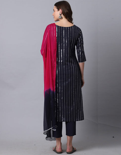 Blue Pure Cambric Cotton Suit Pant Closure View