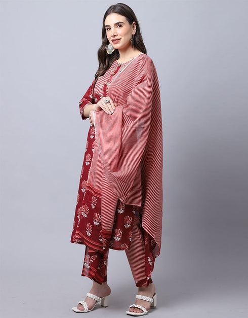 Red Pure Cotton Suit Pant