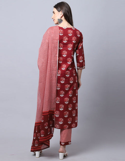 Red Pure Cotton Suit Pant Closure View