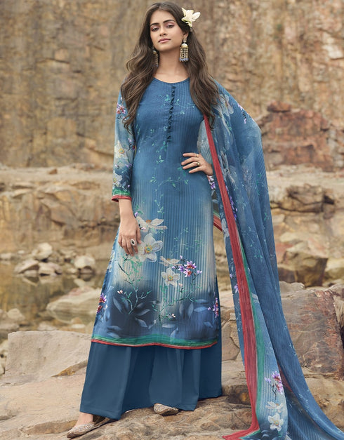 Blue Siya Crepe Digital Print Suit Palazzo