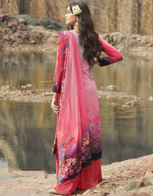 Dusty Pink Siya Crepe Digital Print Suit Palazzo Closure View