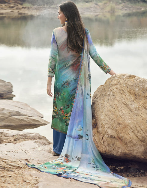 Ocean Blue Siya Crepe Digital Print Suit Palazzo Closure View