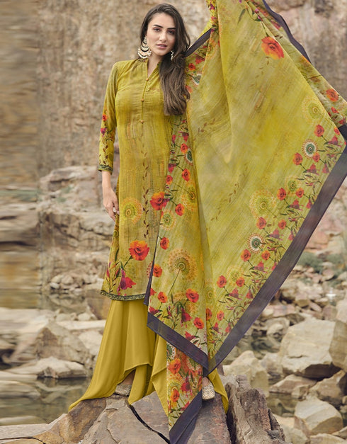 Mustard Yellow Siya Crepe Digital Print Suit Palazzo