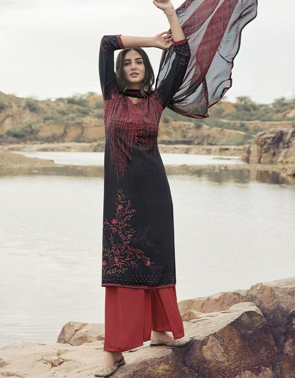 Black Siya Crepe Digital Print Suit Palazzo