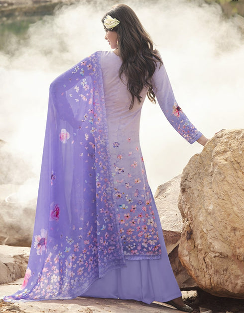 Lavender Siya Crepe Digital Print Suit Palazzo Closure View