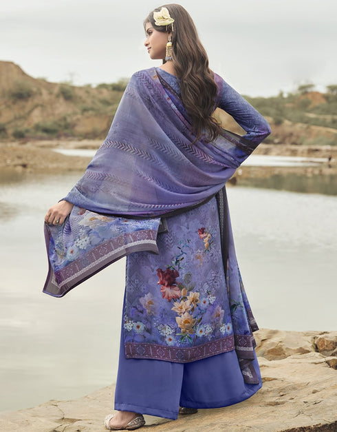 Blue Siya Crepe Digital Print Suit Palazzo Closure View