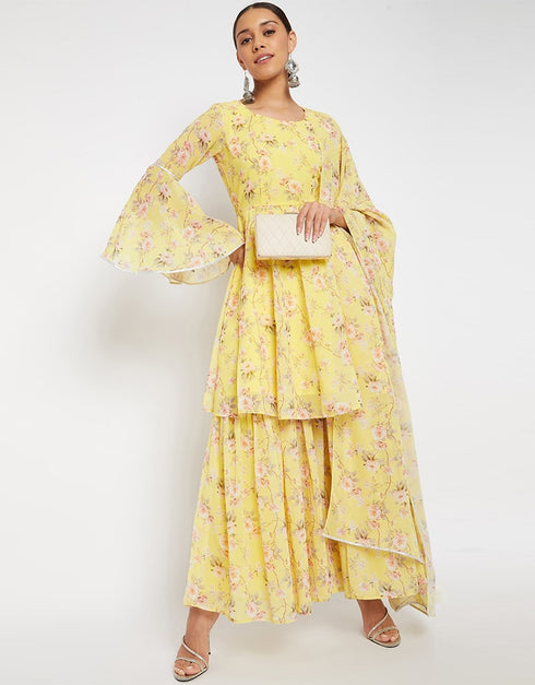 Yellow Poly Georegette Suit Sharara