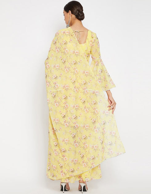 Yellow Poly Georegette Suit Sharara Closure View