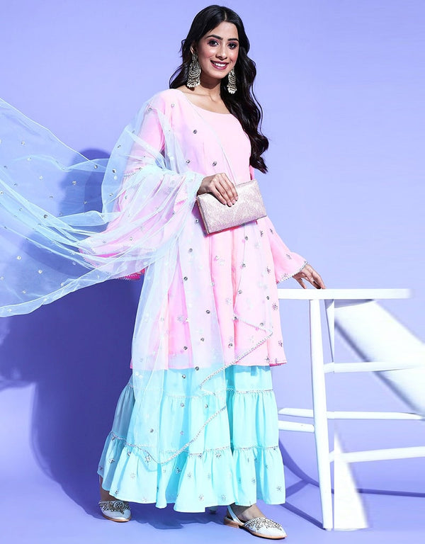 Light Pink Poly Georegette Suit Sharara