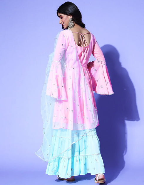 Light Pink Poly Georegette Suit Sharara Closure View