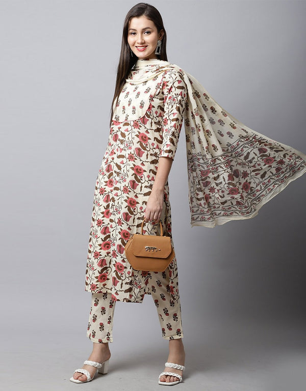 Off White Pure Cotton Suit Pant