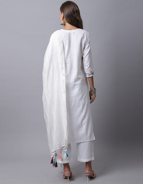 White Pure Cotton Suit Pant Closure View