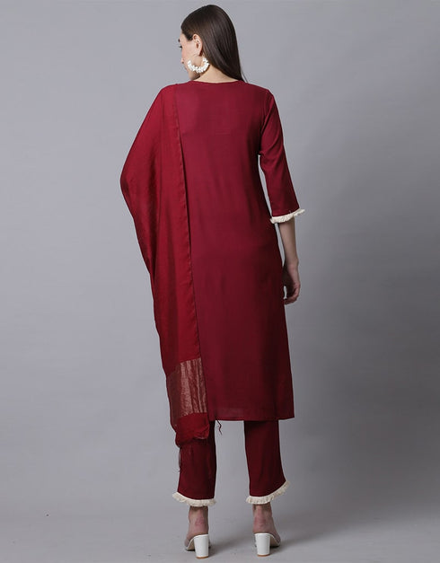 Maroon Pure Cotton Suit Pant Closure View