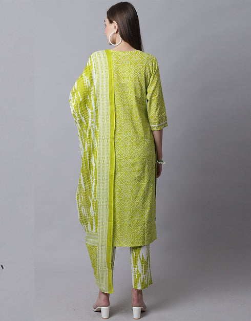 Lemon Green Pure Cotton Suit Pant Closure View