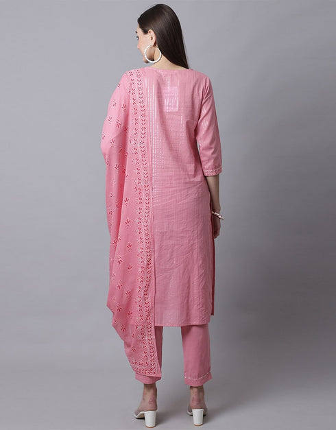 Pink Pure Cotton Suit Pant Closure View