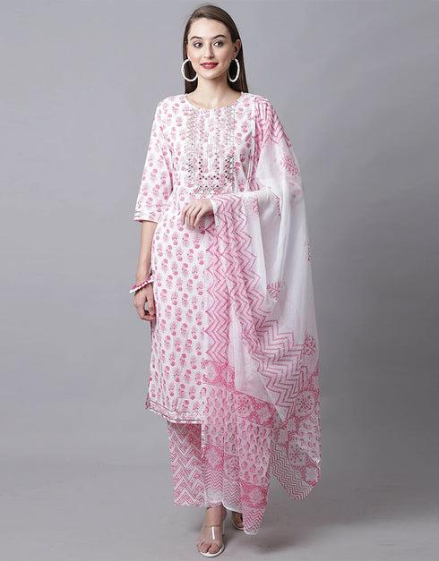 Pink & White Pure Cotton Suit Pant