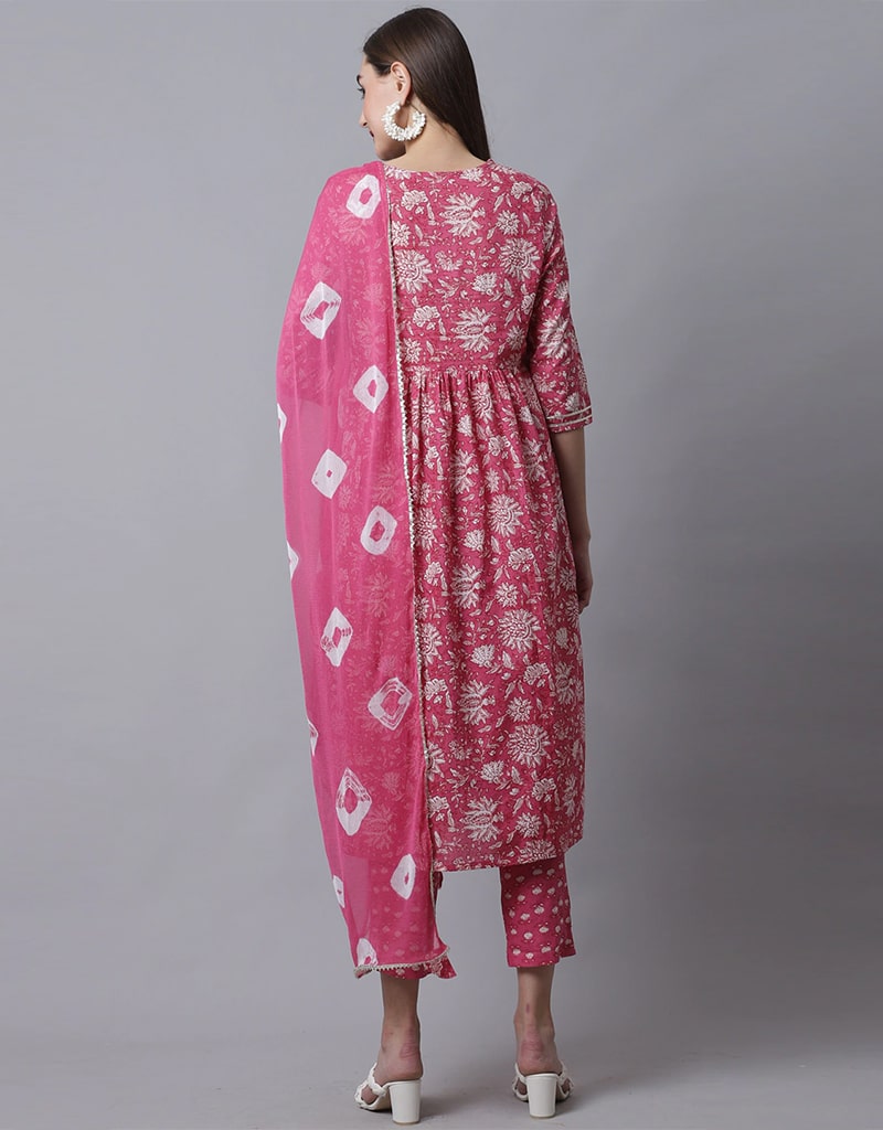 Pink Designer Readymade Cotton Pant Suit With Designer Printed Embroidery Work