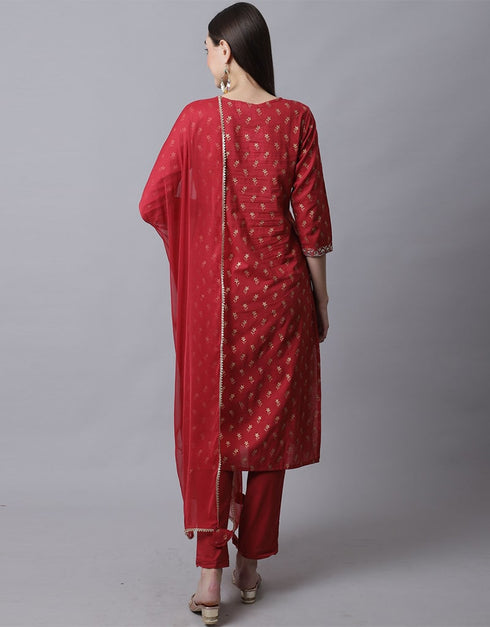 Red Pure Cotton Suit Pant Closure View