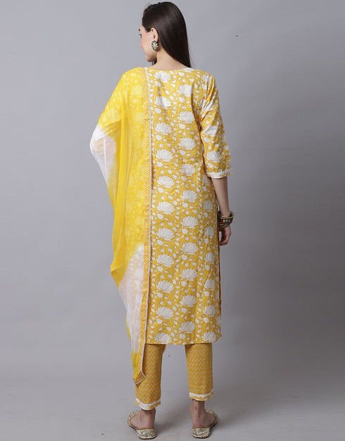 Yellow Pure Cotton Suit Pant Closure View