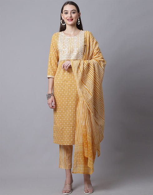 Yellow Pure Cotton Suit Pant