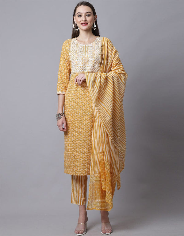 Yellow Pure Cotton Suit Pant