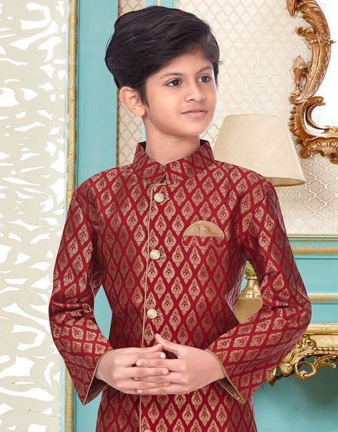 Maroon Kurta Pajama Banarasi Brocade Closure View