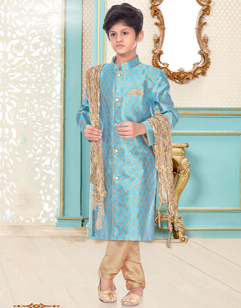 Sky Blue Kurta Pajama Banarasi Brocade