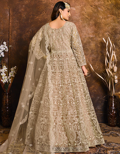 Beige Net Anarkali Anarkali Closure View