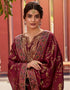 Dark Purple Palazzo style Straight Jam Satin Salwar Kameez in Embroidery, Digital Print & Lace Work Closure View Embroidery