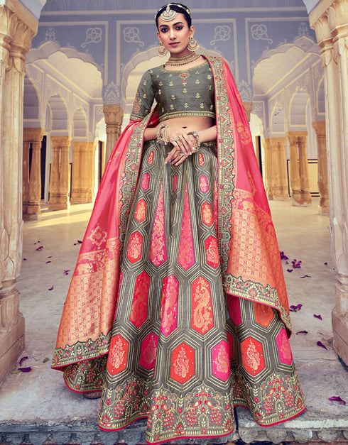 Grey Art Silk Lehenga Choli