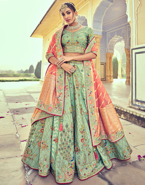 Lime Green Art Silk Lehenga Choli
