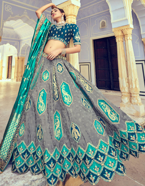 Ocean Blue Art Silk Lehenga Choli