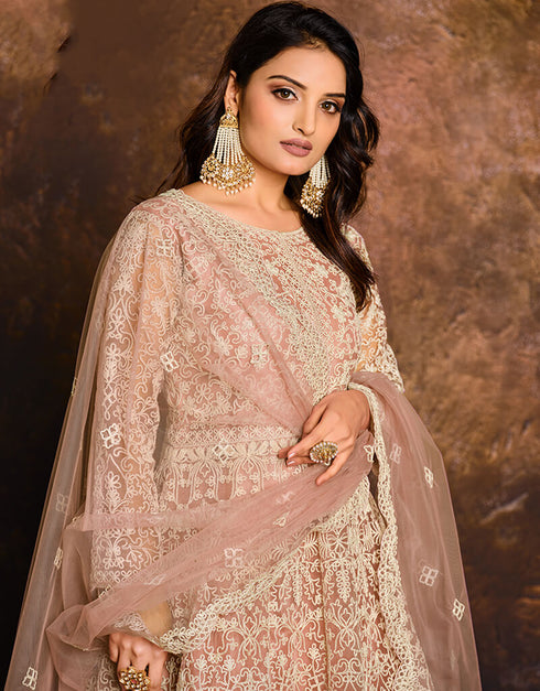 Light Peach Net Anarkali Anarkali Back View