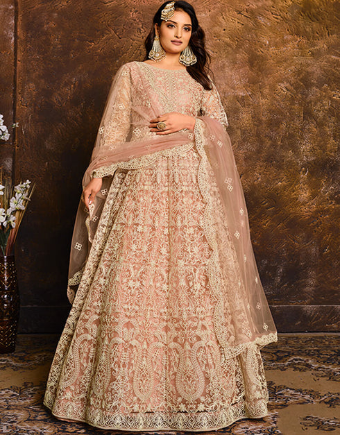 Light Peach Net Anarkali Anarkali