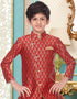 Red Kurta Pajama Banarasi Brocade Closure View