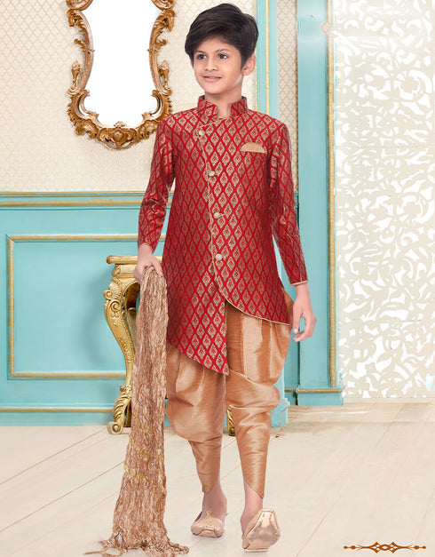 Red Kurta Pajama Banarasi Brocade