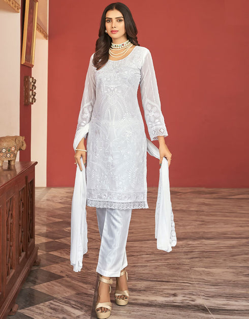 White Heavy Faux Georgette Pant Salwar