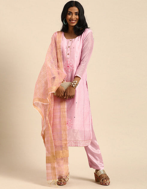 Pinkish Red Silk Blend Suit Pant