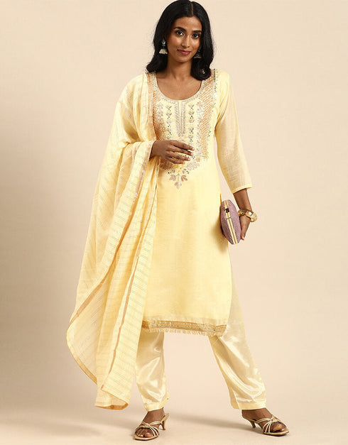 Orange-Yellow Silk Blend Suit Pant
