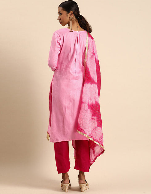 Baby Pink Cotton Blend Suit Pant Closure View