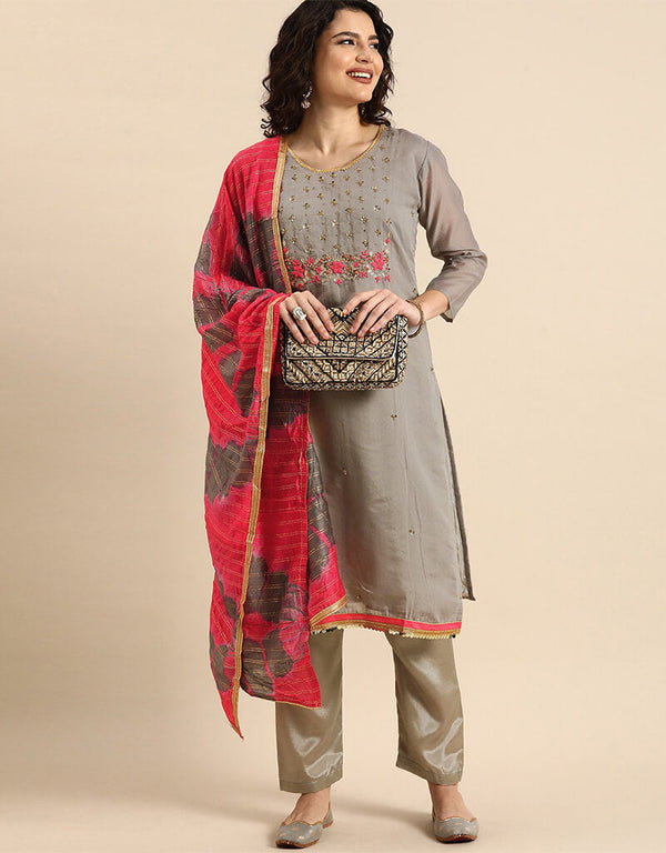 Heathered Grey Silk Blend Suit Pant