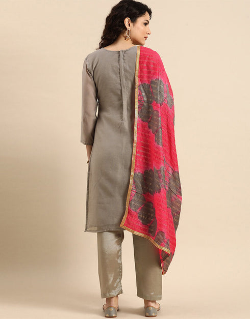 Heathered Grey Silk Blend Suit Pant Closure View